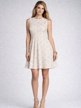 Diane von Furstenberg Dress White Tan Mini Summer Cocktail Size 6